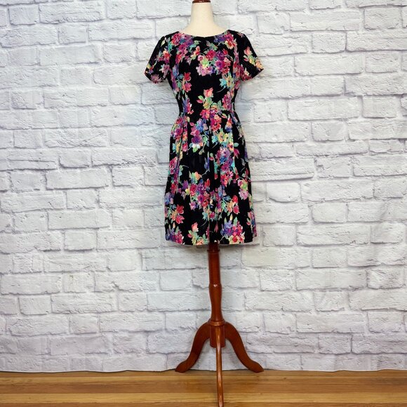 Komodo Black Devore Cotton Floral Knee-Length Dress - Picture 1 of 6